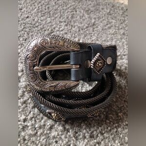 Vintage USMECO Paris Genuine Leather Mesh Riveted Western Belt Black Size 36”